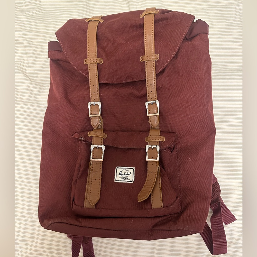 Herschel burgundy and brown backpack